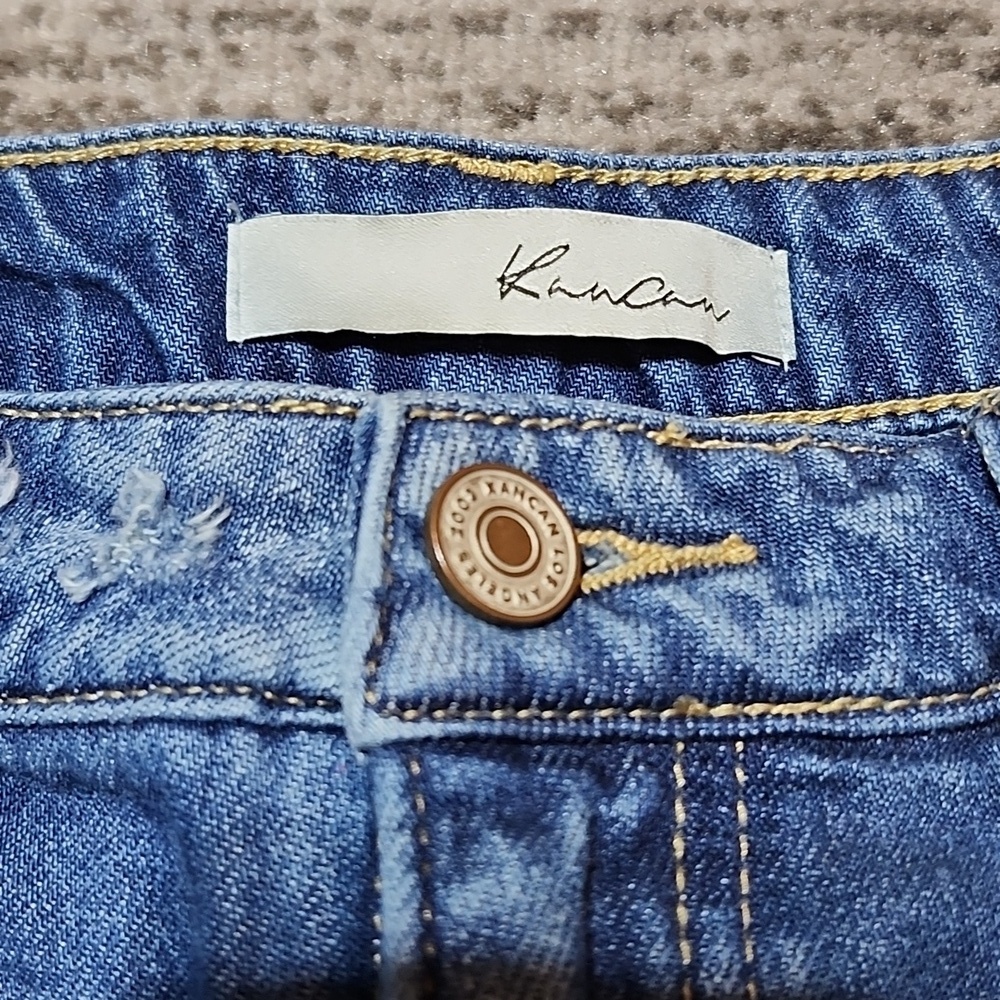 KANCAN LOS ANGELES DISTRESSED RAW-EDGE ZIP-FLY DENIM JEAN SHORTS - Picture 5 of 12